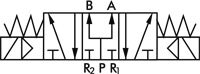 Schematic symbol: 5/3-way solenoid valve (middle position ventilates)